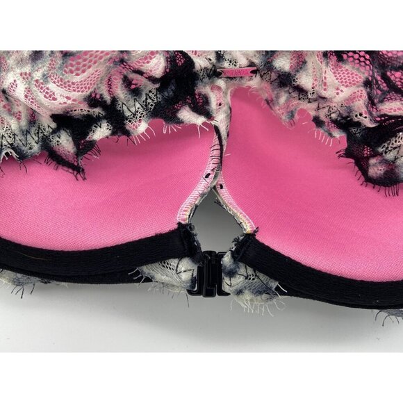 Pink Victoria's Secret Date Racerback Black White Floral Front Close Bra Sz 32DD - Picture 3 of 6